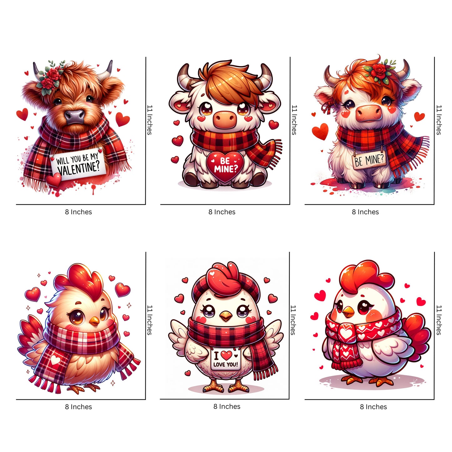 6 pc Ready To Press Cute Cow Chicken Sublimation Transfer Bundle, Sublimation Transfers For Shirts, Sweatshirts, Totes, Jeans, Puzzles