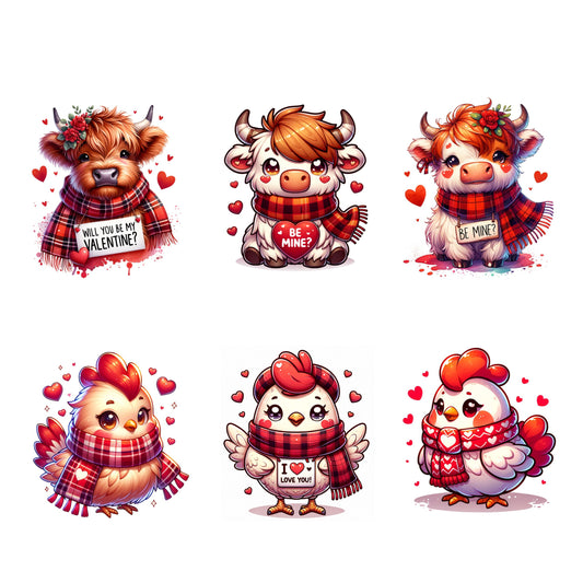 6 pc Ready To Press Cute Cow Chicken Sublimation Transfer Bundle, Sublimation Transfers For Shirts, Sweatshirts, Totes, Jeans, Puzzles