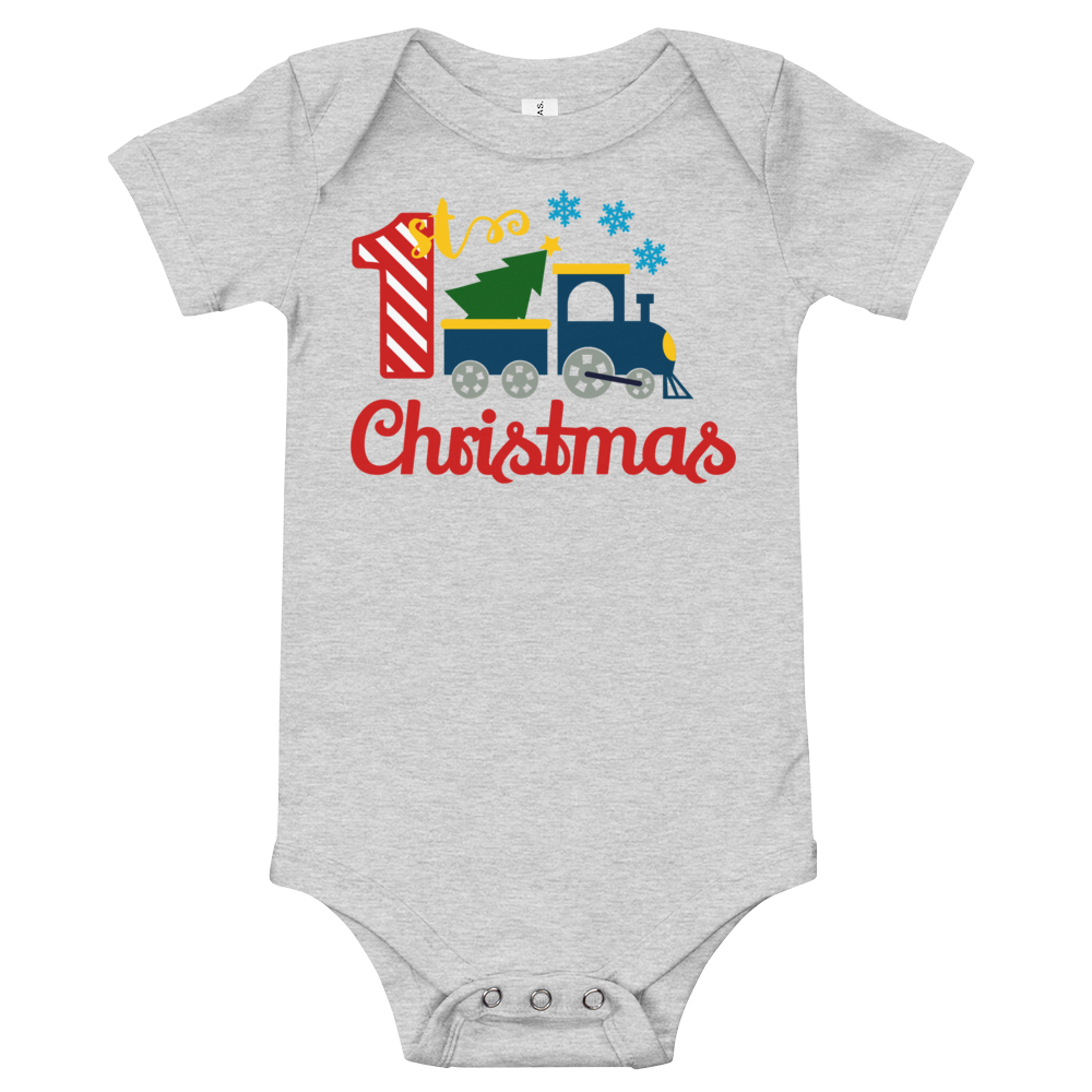 1st Christmas Train Premium Soft Onesie - Blue
