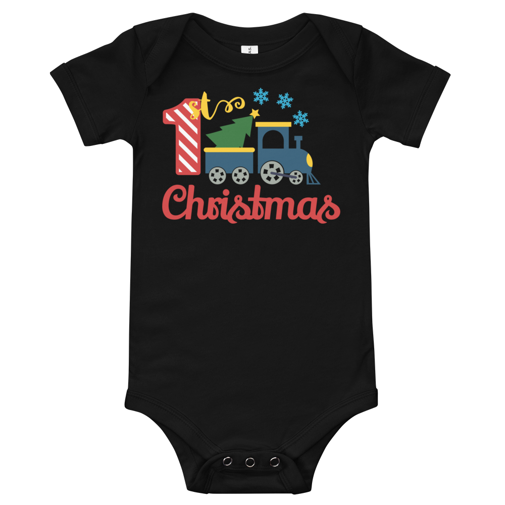 1st Christmas Train Premium Soft Onesie - Blue