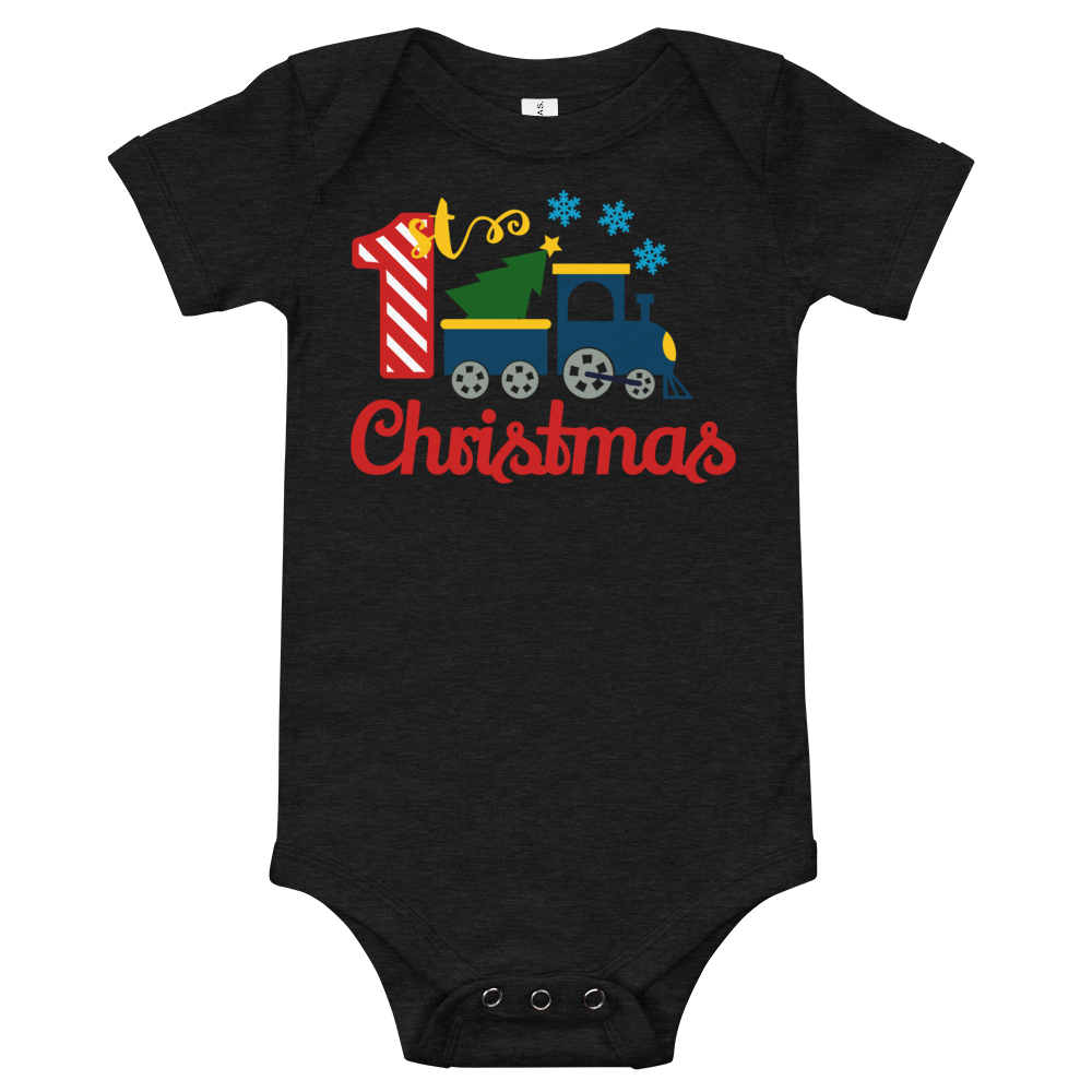 1st Christmas Train Premium Soft Onesie - Blue