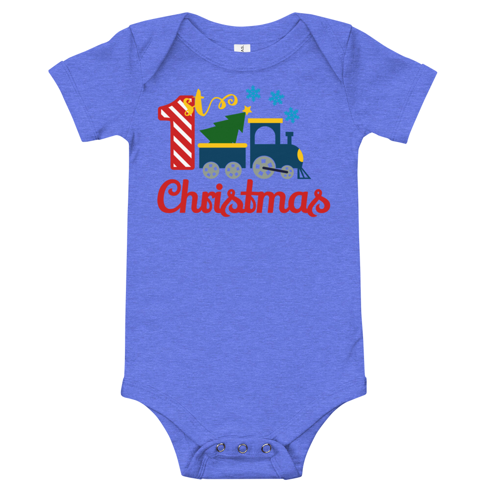 1st Christmas Train Premium Soft Onesie - Blue