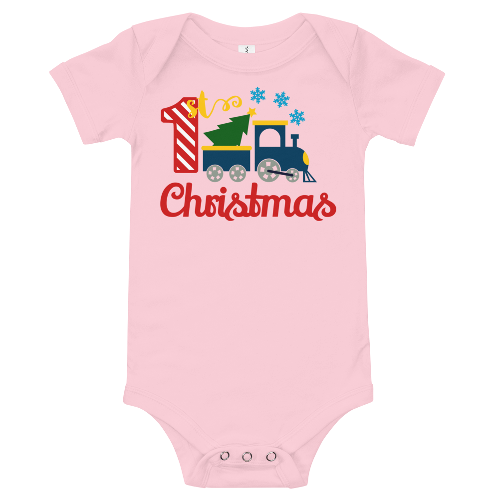 1st Christmas Train Premium Soft Onesie - Blue