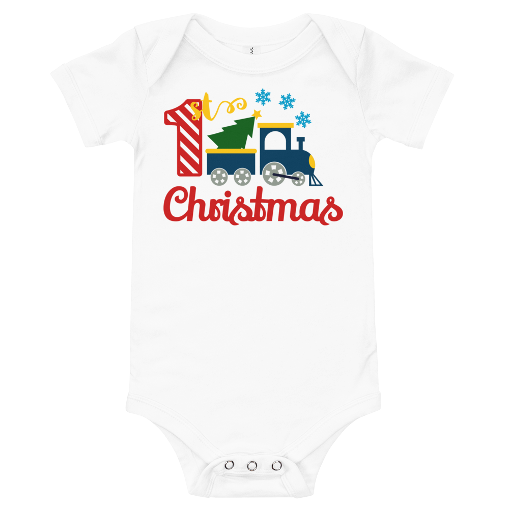 1st Christmas Train Premium Soft Onesie - Blue