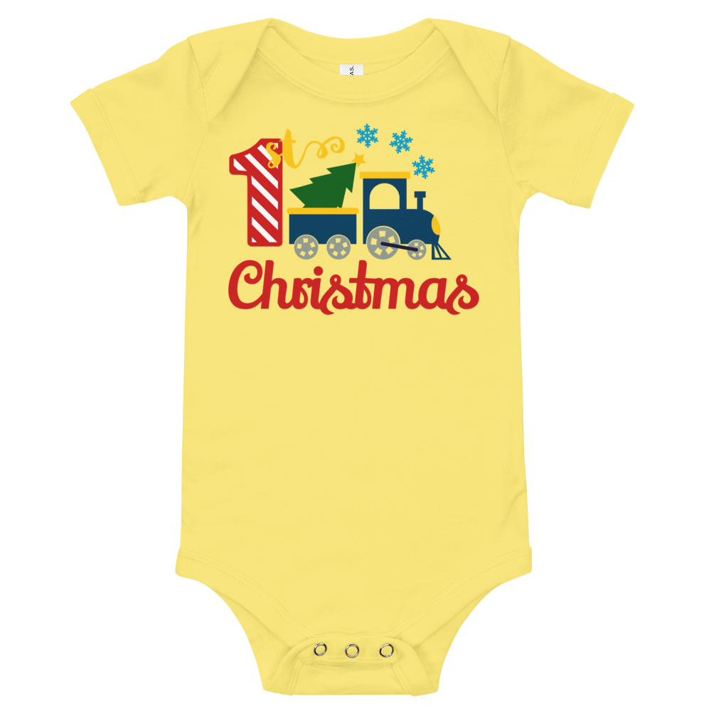 1st Christmas Train Premium Soft Onesie - Blue