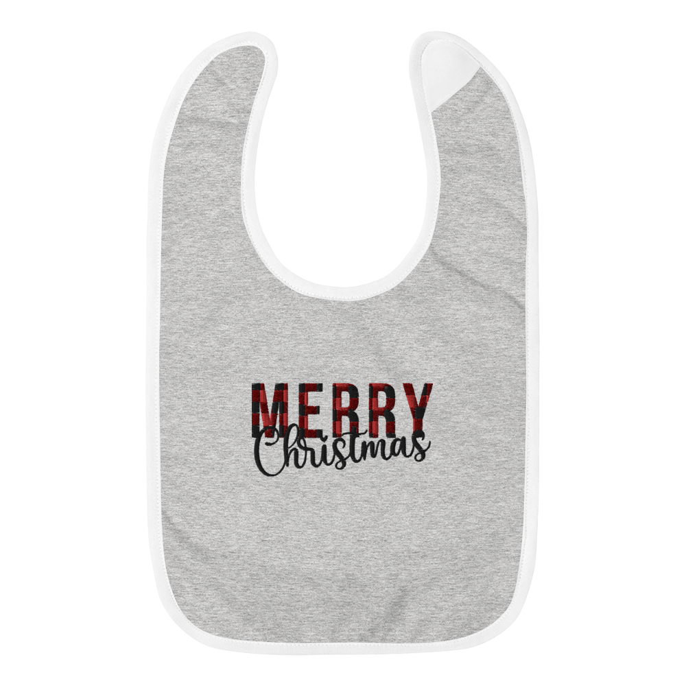 Plaid Merry Christmas Embroidered Baby Bib