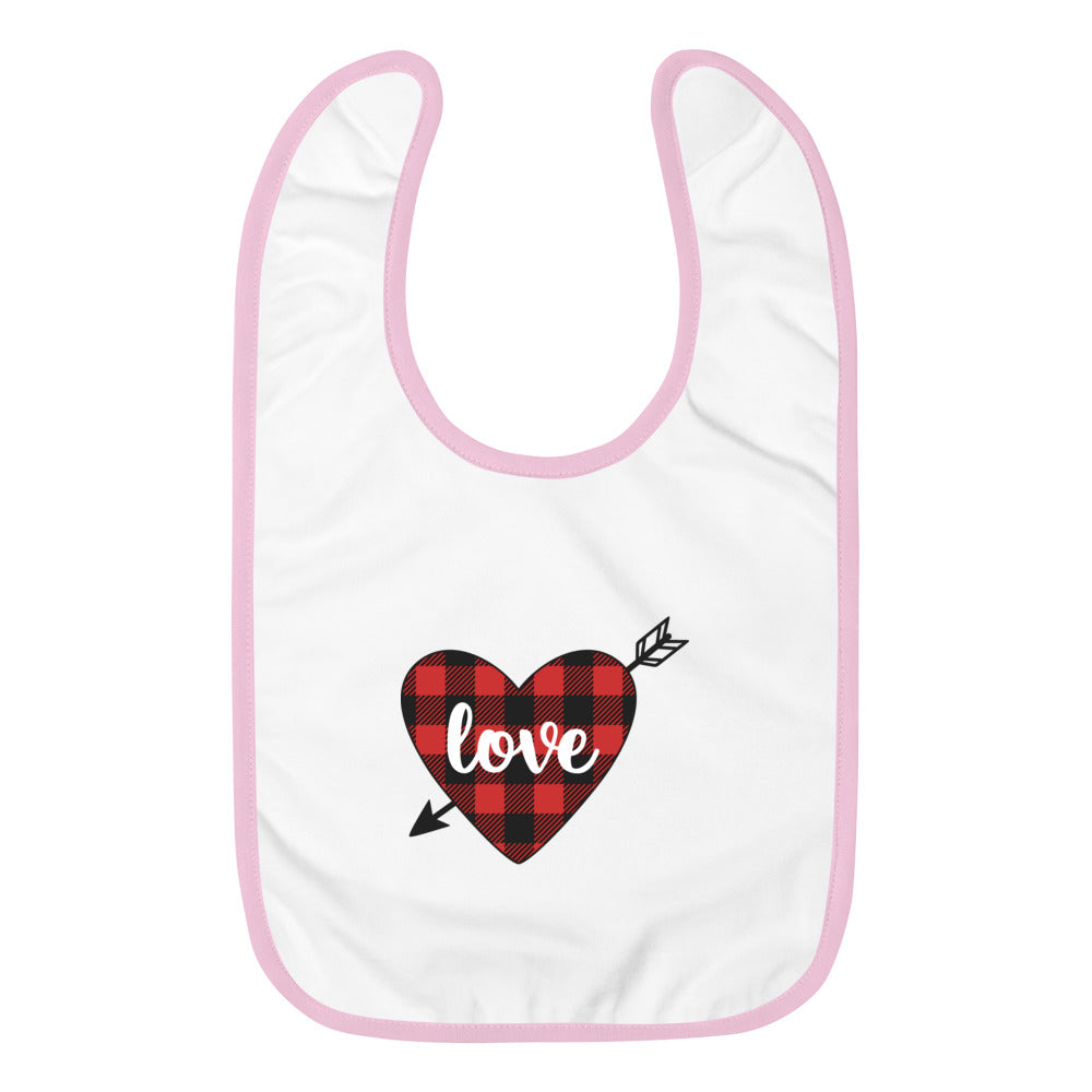 Plaid Heart Embroidered Baby Bib