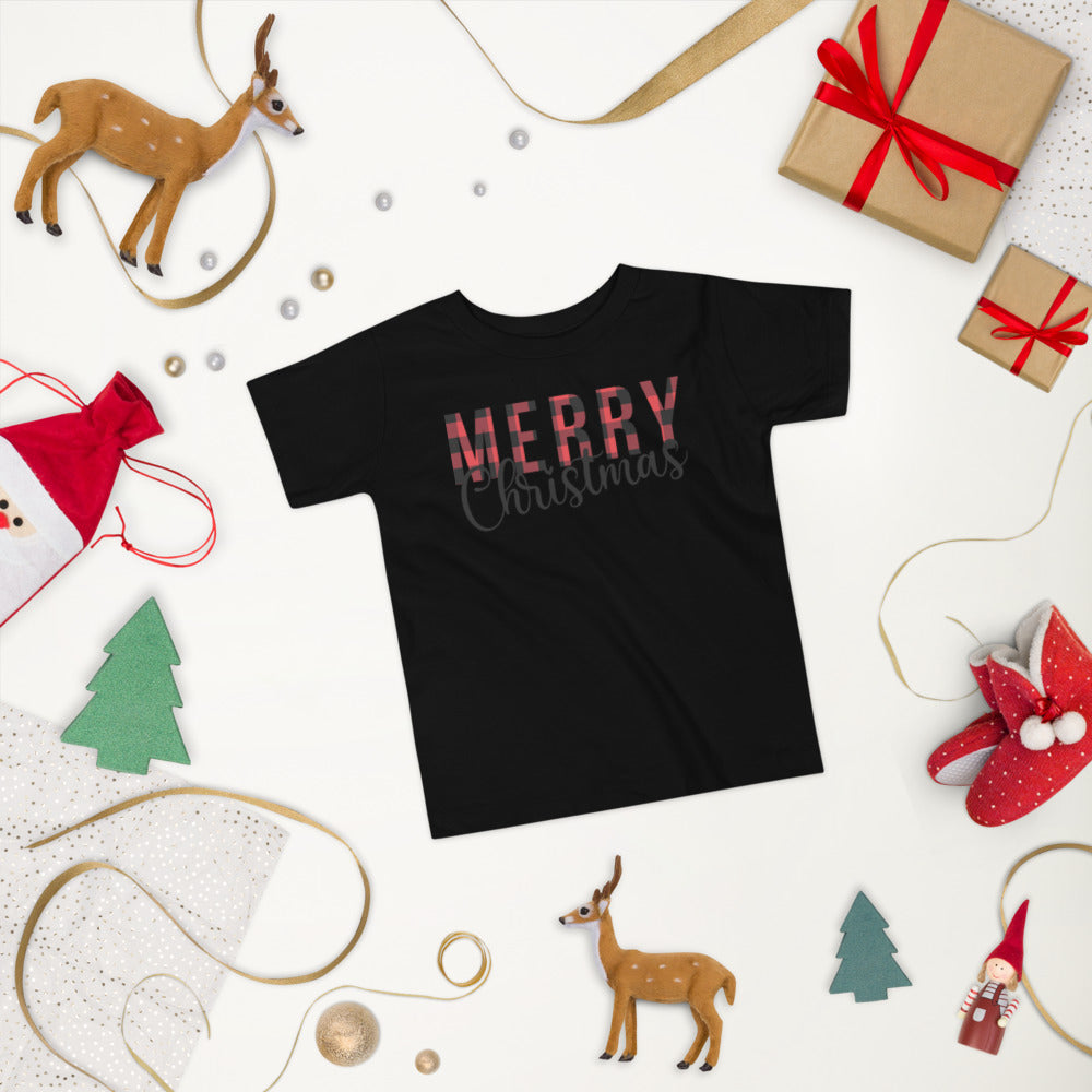 Plaid Merry Christmas Toddler Short Sleeve Tee