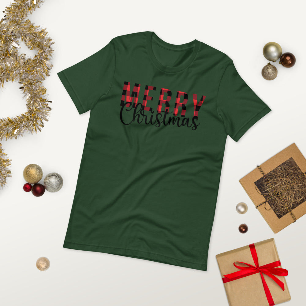 Plaid Merry Christmas Premium Soft Unisex Tee