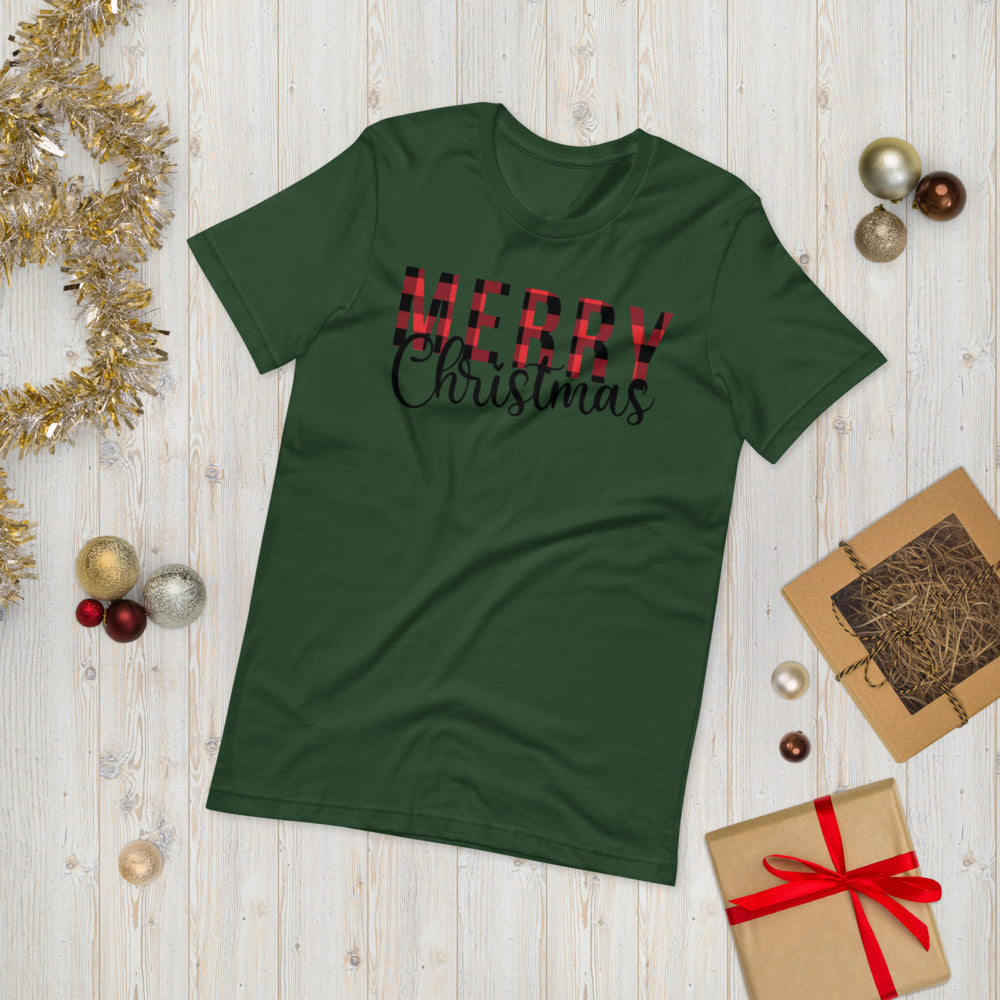 Plaid Merry Christmas Premium Soft Unisex Tee