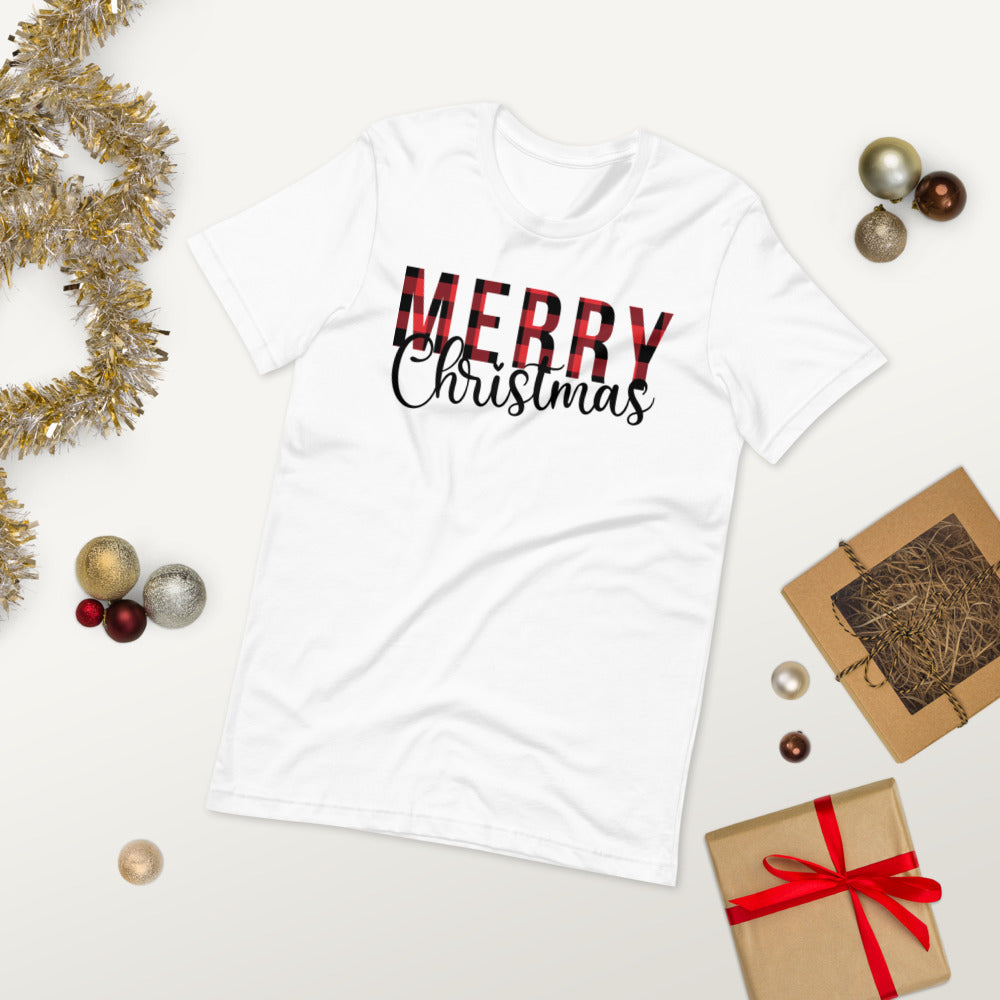 Plaid Merry Christmas Premium Soft Unisex Tee