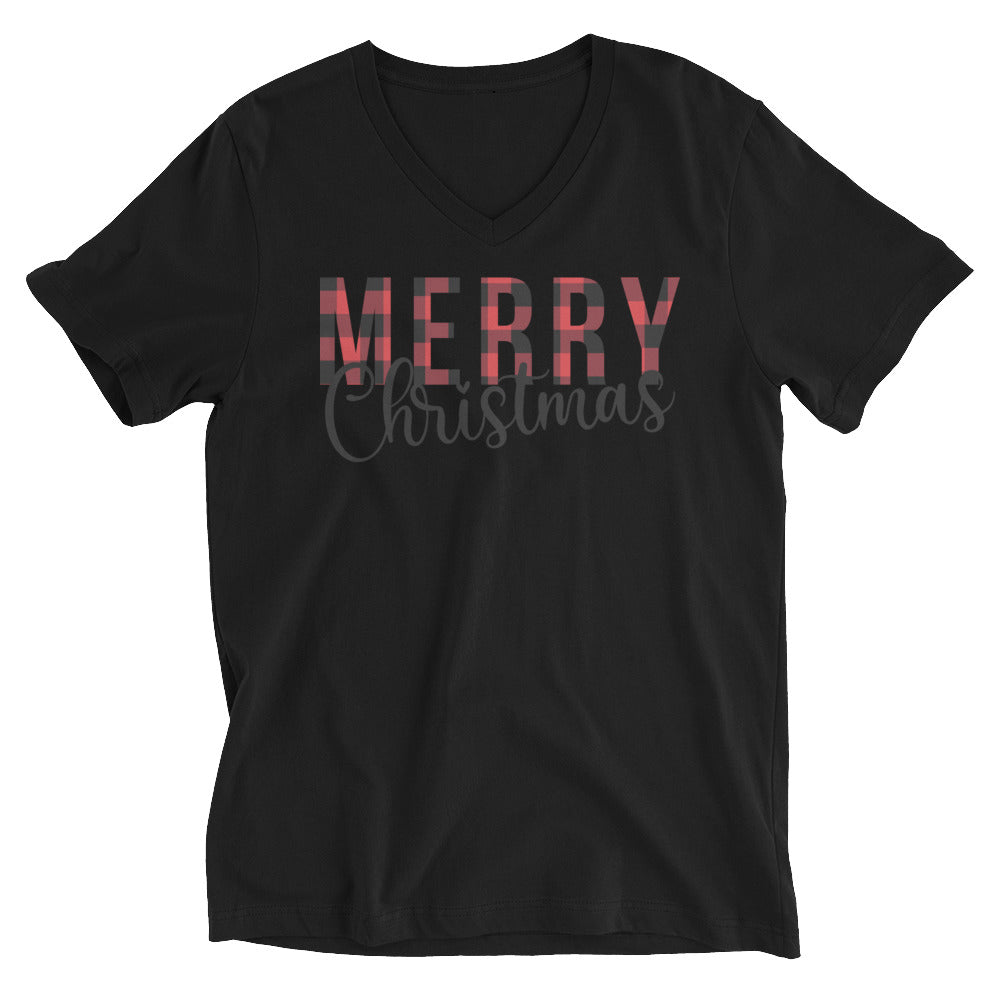 Plaid Merry Christmas Premium Soft Unisex V-Neck Tee