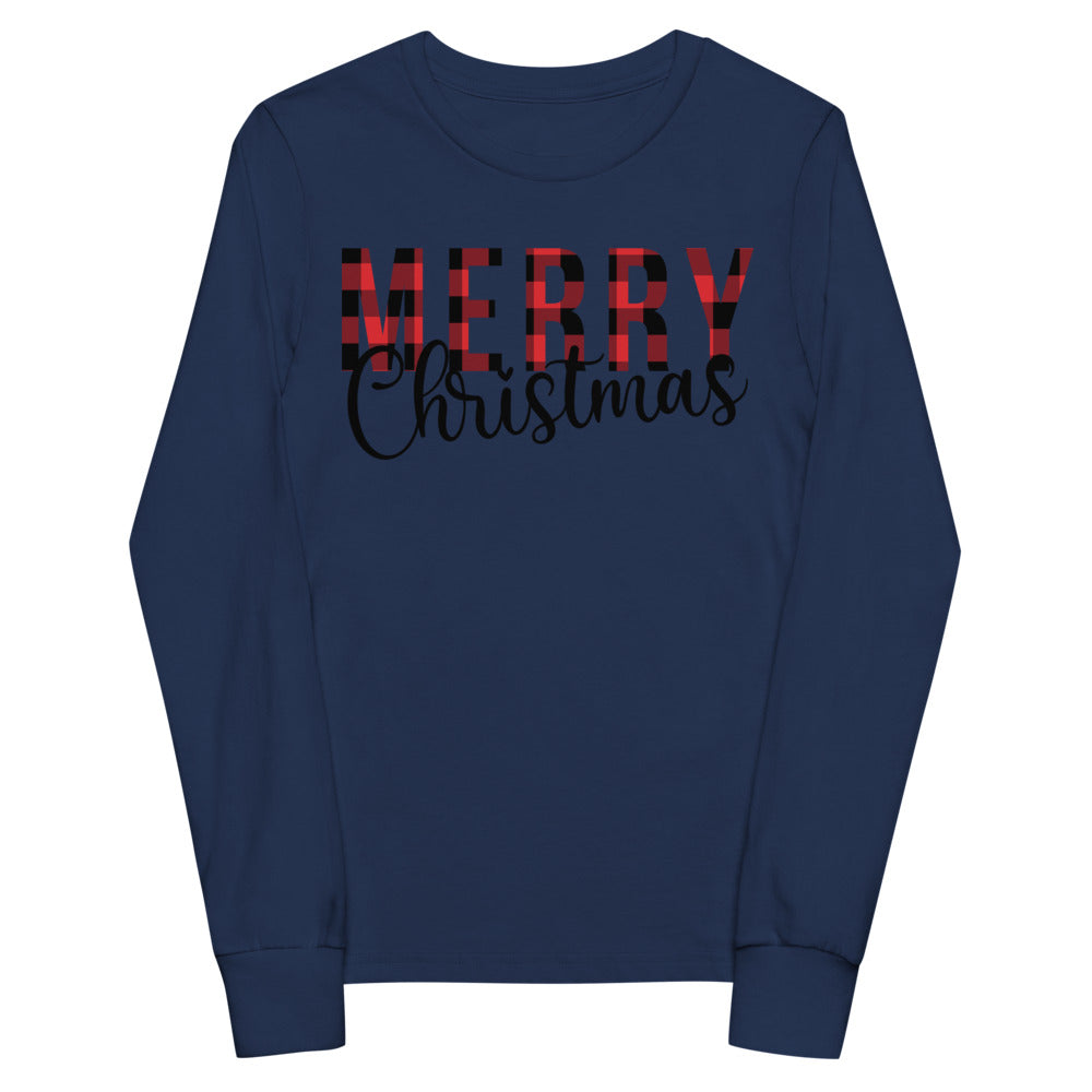 Plaid Merry Christmas Youth Long Sleeve Tee