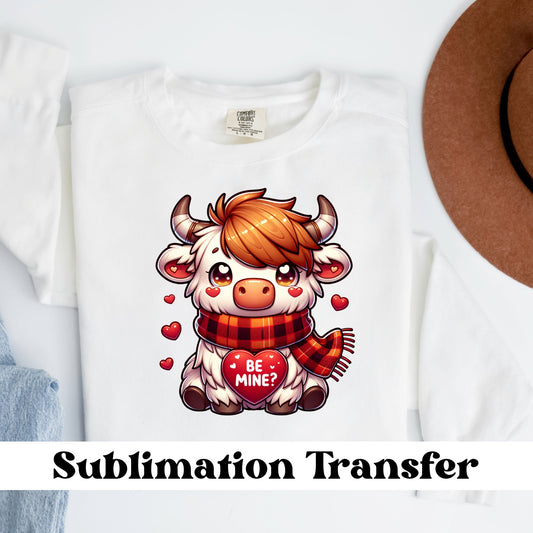 Valentine Highland Calf Will You Be My Valentine? Sublimation Transfer