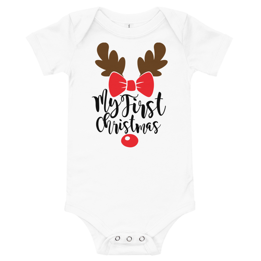 My First Christmas Reindeer - Bow Premium Soft Onesie