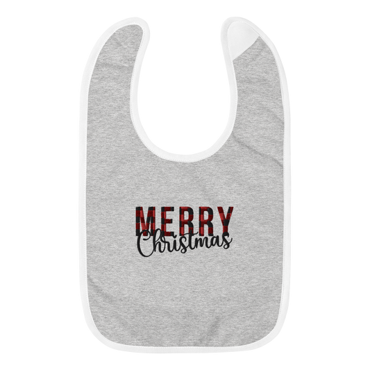 Plaid Merry Christmas Embroidered Baby Bib