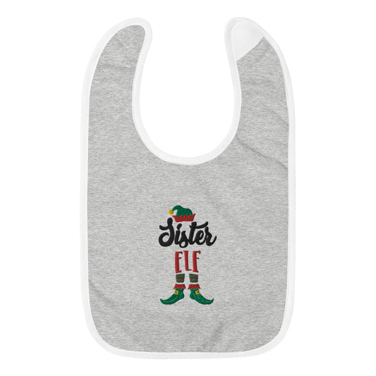 Sister Elf Embroidered Baby Bib