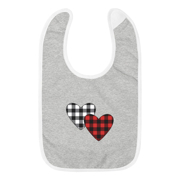 Plaid Hearts Embroidered Baby Bib