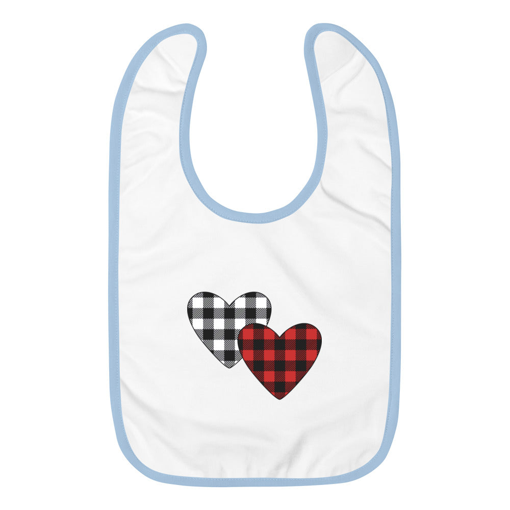 Plaid Hearts Embroidered Baby Bib