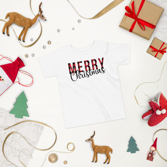 Plaid Merry Christmas Toddler Short Sleeve Tee