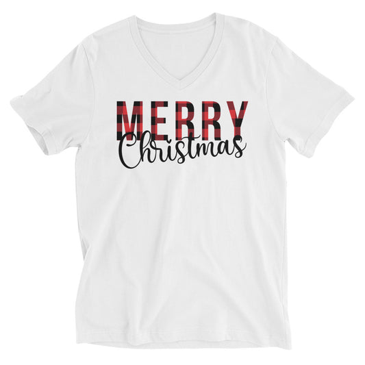 Plaid Merry Christmas Premium Soft Unisex V-Neck Tee