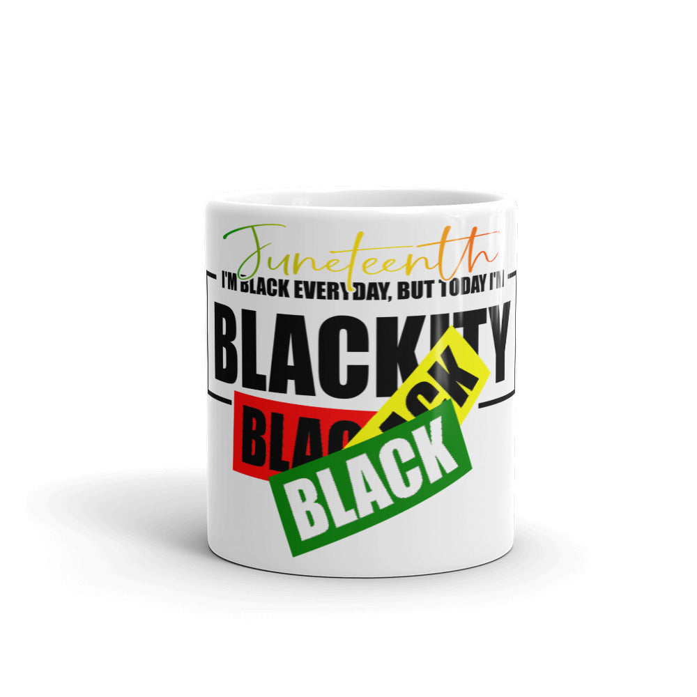 Juneteenth Black Black White Glossy Mug